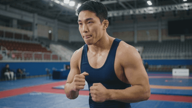 Wrestler preparing in arena