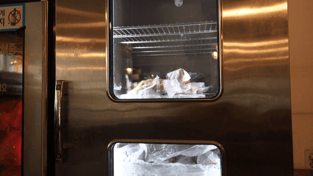 Meat stored in a commercial refrigerator