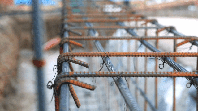 Steel rebar structure at a construction site