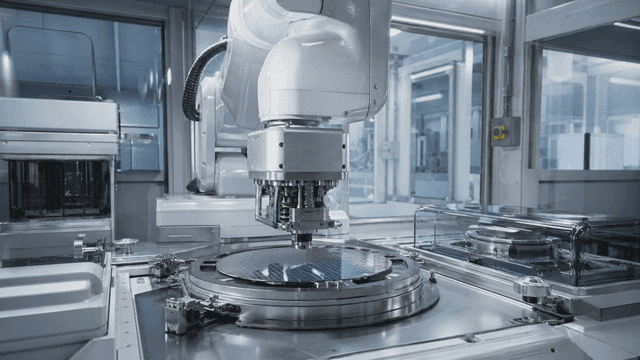 A robotic arm working on a semiconductor