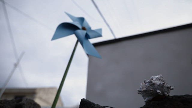 바람에 돌아가는 파란 바람개비