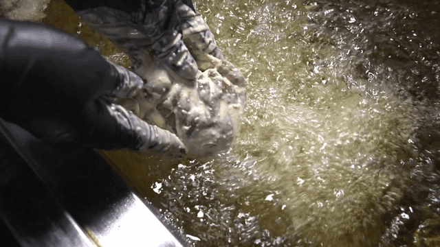 Pigs' trotters coated in batter and fried in oil