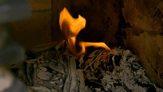 Burning paper with flames