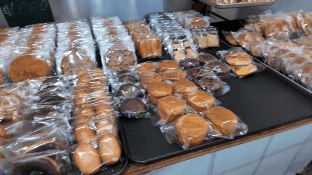Various packaged baked goods on display