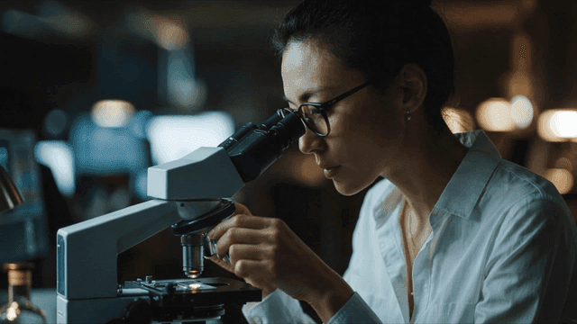 Scientist examining samples under a microscope