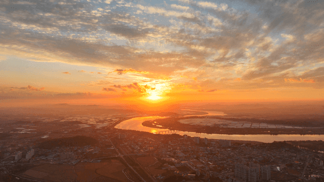 Cityscape with spectacular sunset