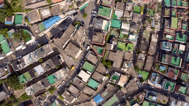 Aerial view of a densely populated residential area