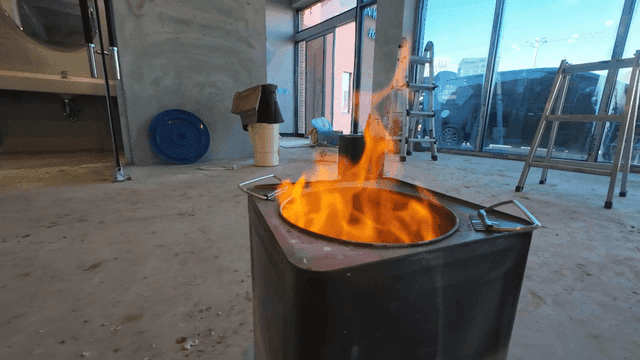 Stove burning at construction site