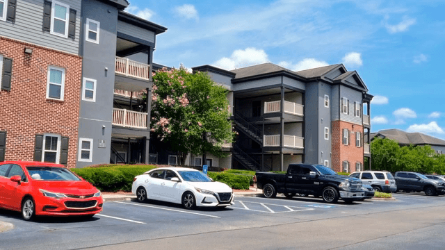 Housing complex with parked cars