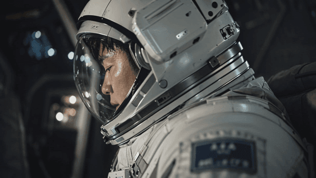 Astronauts in spaceship cockpit