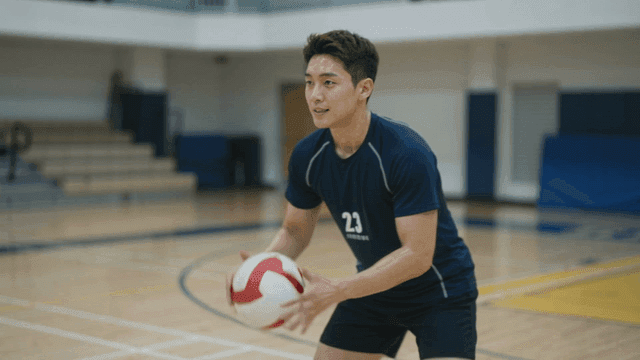 Volleyball player preparing to serve
