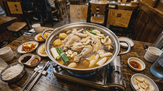 Korean chicken stew boiling in a pot