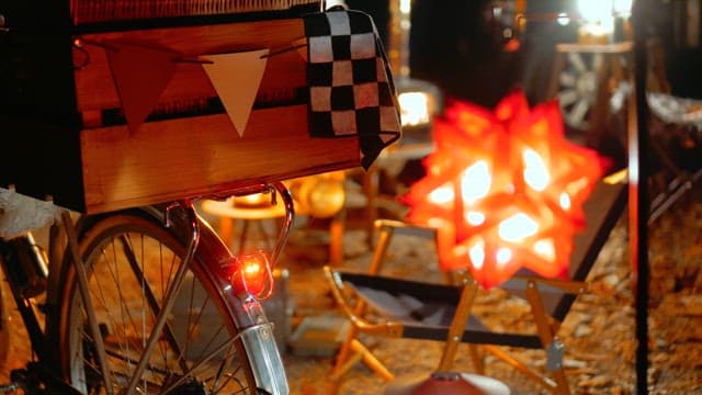 Cozy Nighttime Camping with Bicycle and Lights