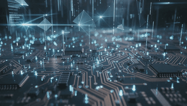 빛나는 불빛이 있는 회로 기판