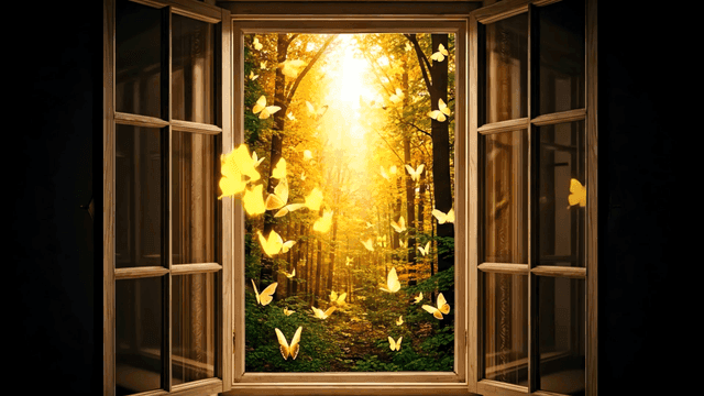 햇살이 비치는 숲 속의 나비들