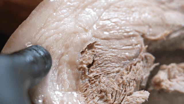 Cross-section of well-boiled pork