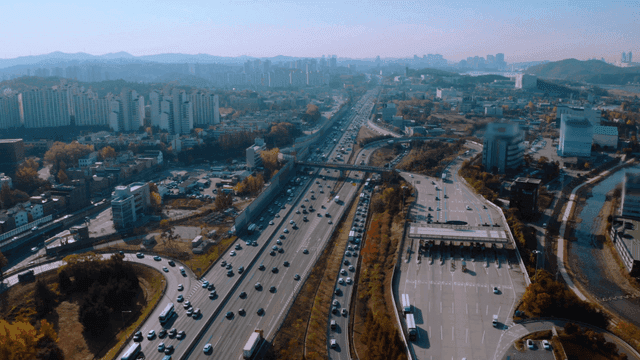 A bustling highway in a modern city