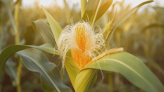 Yellow corn growing in green fields