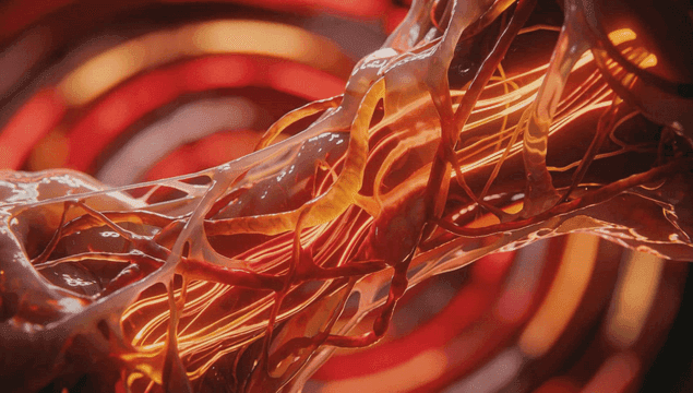 Intricate red and orange organic structure