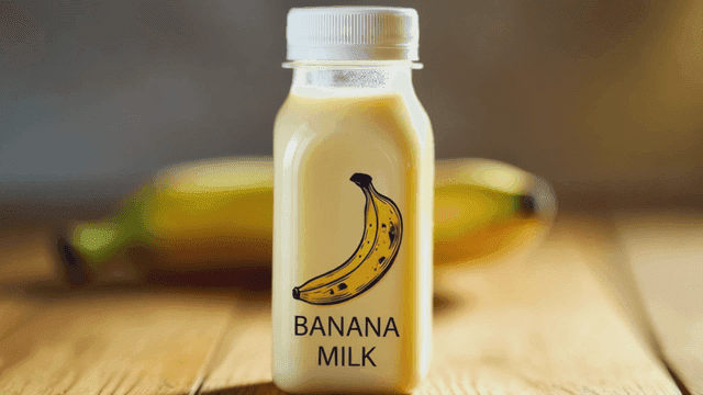 Yellow banana milk in plastic bottle