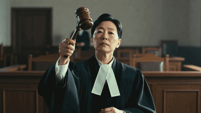 법정에서 망치를 든 판사