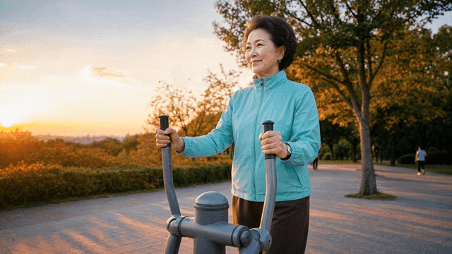 Elderly woman exercising in park