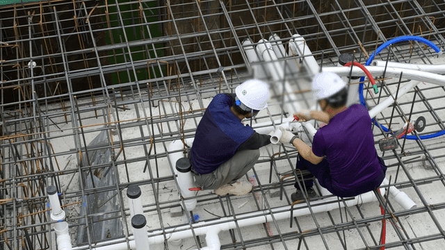 Construction workers at a building site