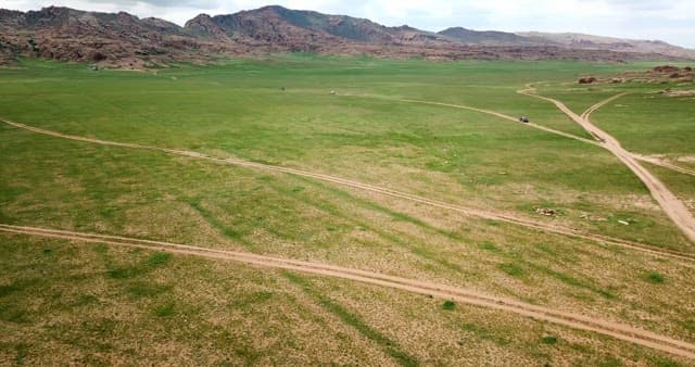 Vast green plains with distant mountains