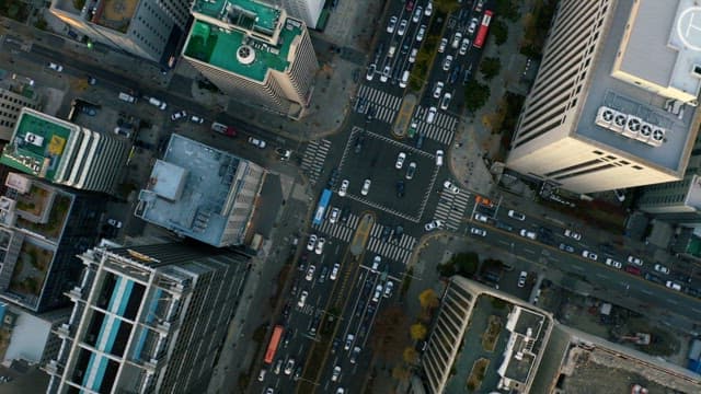 Aerial View of Busy City Intersection