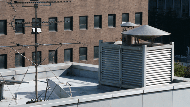 Rooftop with antennas and ventilation