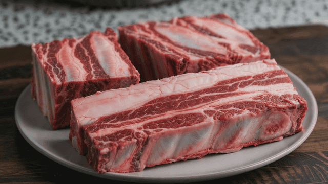 Raw beef short ribs on a plate