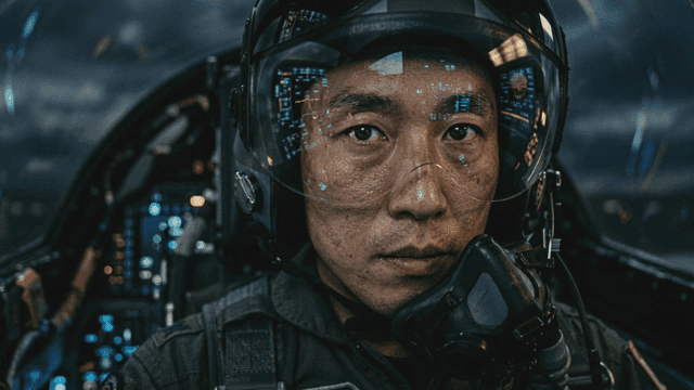 Fighter pilot in cockpit