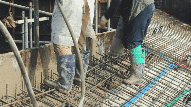 Construction workers pouring concrete
