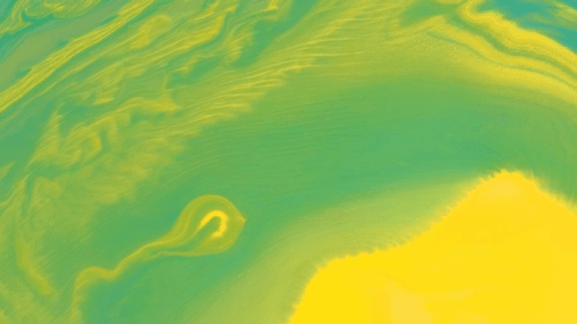 초록색과 노란색 액체가 혼합되는 추상적인 패턴