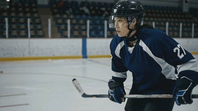 Focused ice hockey player on the rink