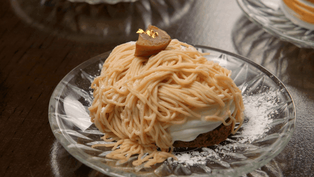 Mont Blanc dessert on a glass plate