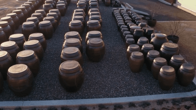 Traditional Korean jars in an outdoor area