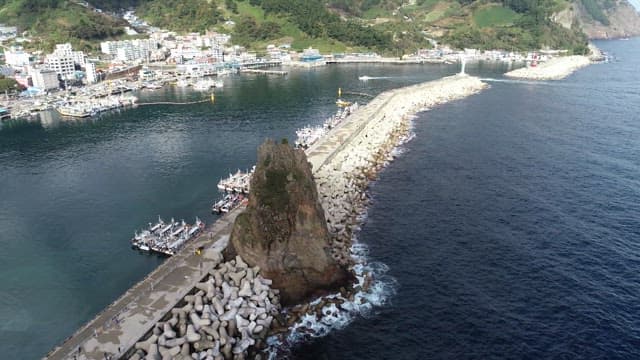 Aerial View of Coastal Village and Landscape