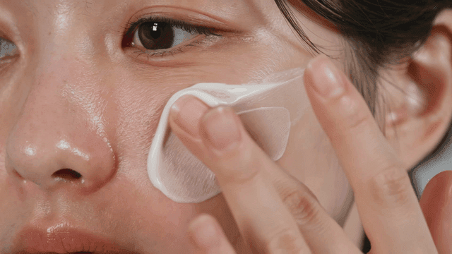 Young woman applying cream to her face