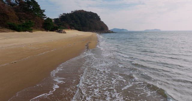 파도가 밀려와 부서지는 해안가