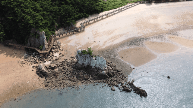 Beautiful beach with rocky coast