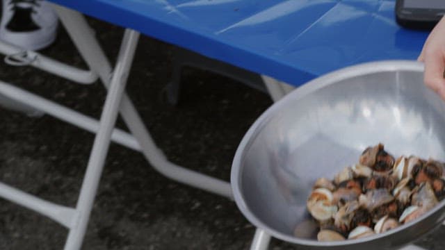 Person holding a bowl of conches