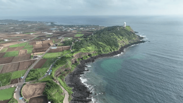 고요한 바다 옆 광활한 농지