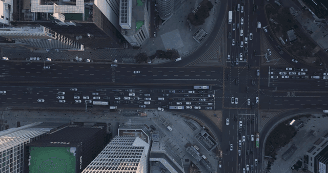 Busy downtown intersection
