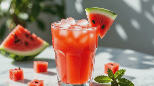 Refreshing watermelon juice with ice