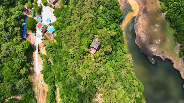 정자가 있는 숲의 항공 뷰