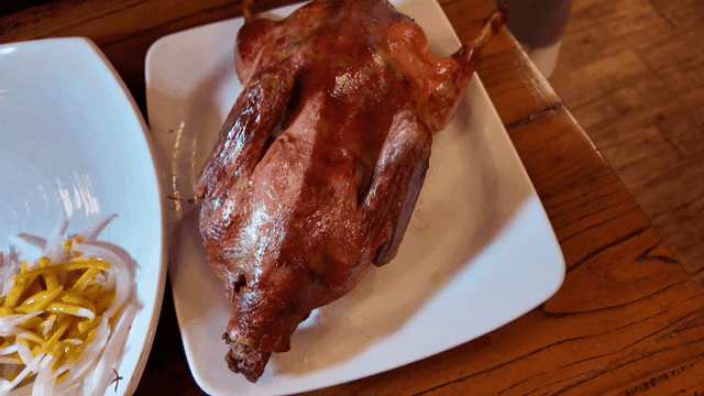 Smoked duck served with fresh vegetables