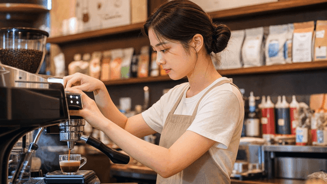 아늑한 카페에서 커피를 만드는 바리스타