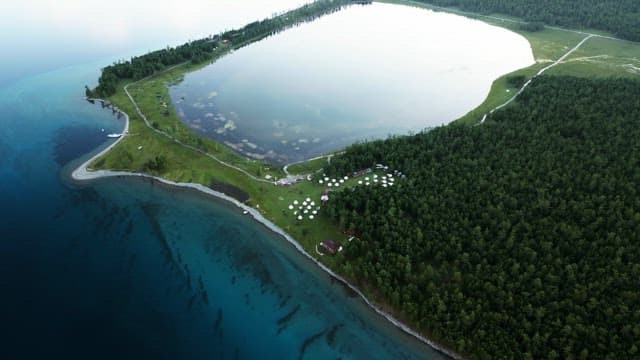 Serene lake surrounded by lush forest