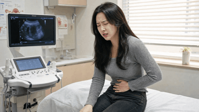 Women experiencing abdominal pain at clinic